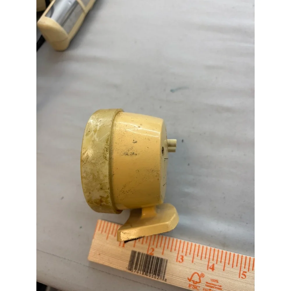 Vintage Mid Century Modern Oval Alarm Clock Gold Cream Pedestal Wind Up Retro